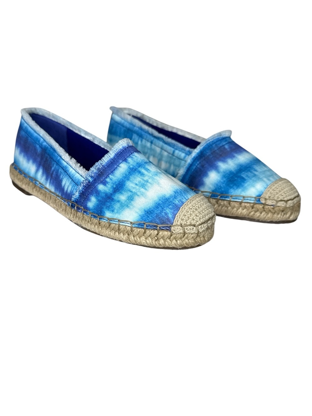 Nine West Maybe2 Blue Tie Dye Espadrilles Women's 6M Frayed Slip-On Loafers